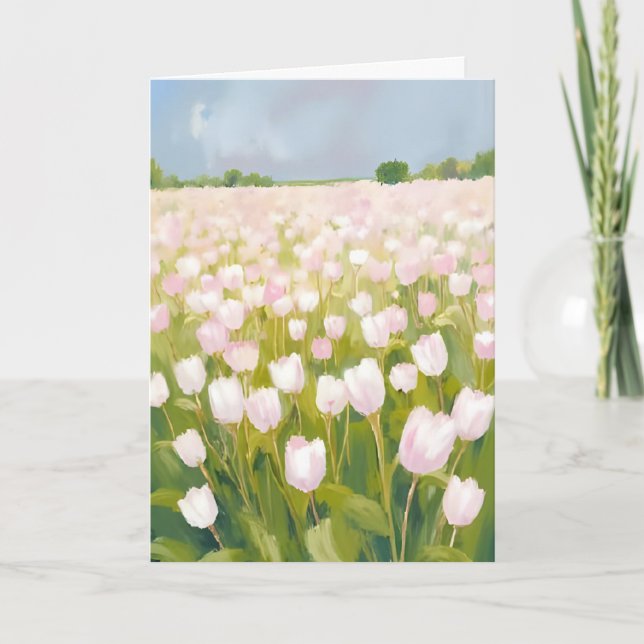 Vita tulpaner blomsterfält målning kort (Framsida)