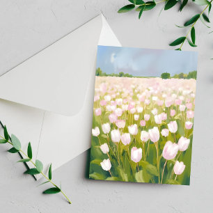 Vita tulpaner Blomsterfält Målning Kort