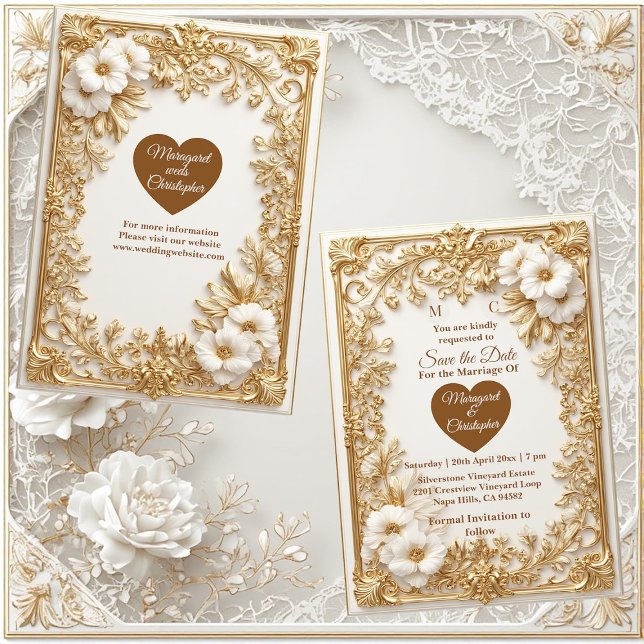Vita tulpaner Guld Ornate Barock Save The Date  (White Tulips Gold Ornate Baroque Save The Date)