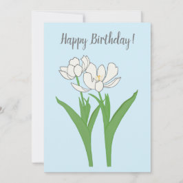 Vita tulpaner på ljusblå födelsedagskort inbjudningar