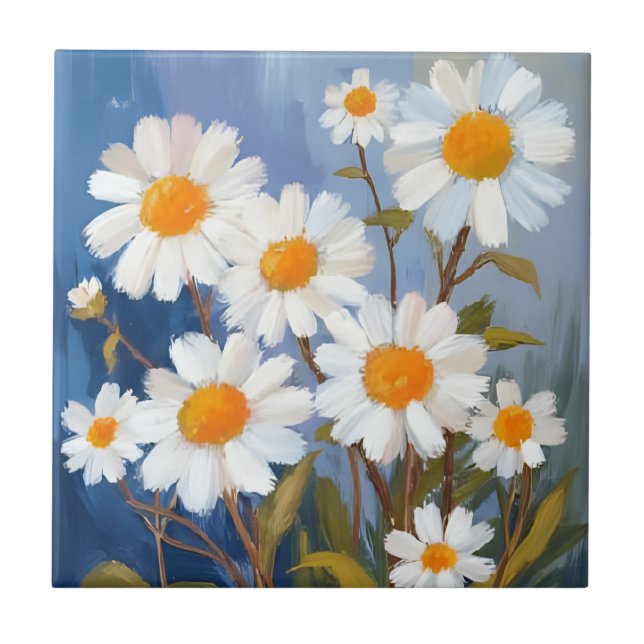 Vita tusenskönor akvarell blommor målade kakelplatta (Framsidan)