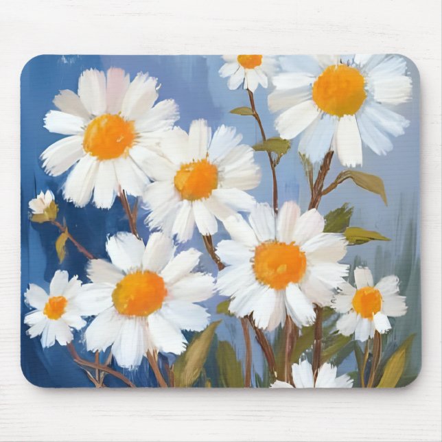 Vita tusenskönor akvarell blommor målade musmatta (Framsidan)