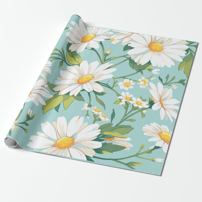 Vita tusenskönor blommiga presentpapper (Utrullad)