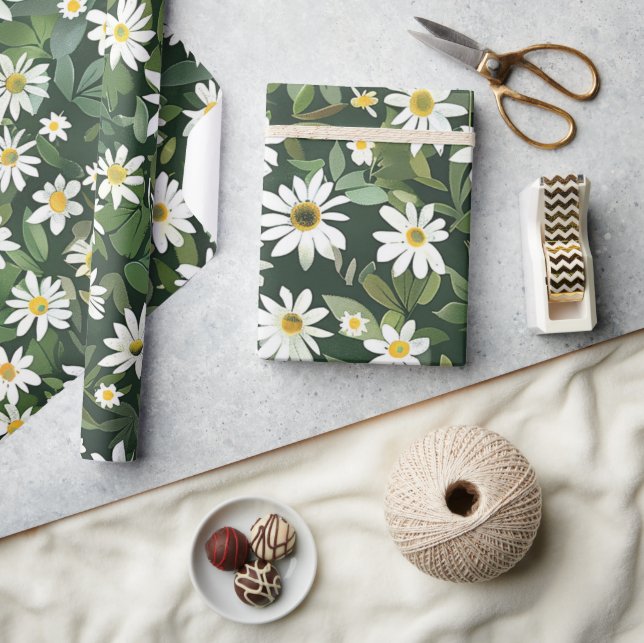 Vita tusenskönor Ditsy Blommig 60-tal 70-tal Hippi Presentpapper (Hantverk)