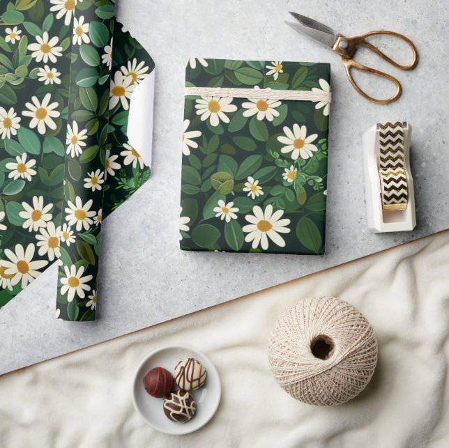 Vita tusenskönor Ditsy Blommor 60-70-tal Hippie Gr Presentpapper (Hantverk)