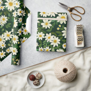 Vita tusenskönor Ditsy Blommor 60-70-tal Hippie Gr Presentpapper