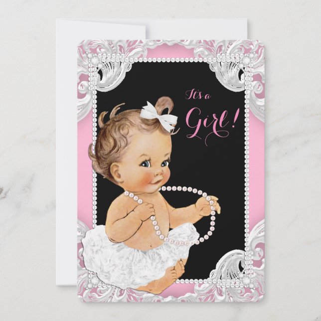 Vita Tutu Rosa Black Pearl Flicka Shower Inbjudningar (Framsida)