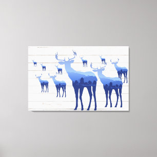 Vita Tvättat menyer för Canvas Art-Blue-Hjort