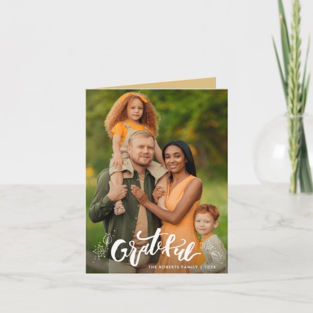 vita typografi-happy thanksgiving-fotokort helgkort (Framsida)