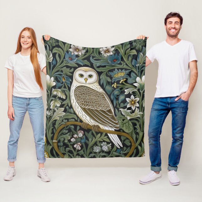 Vita uggla art nouveau stil fleecefilt (På plats)