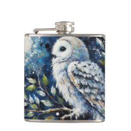 Vita Uggla på Gren i månljusmålning Fickplunta