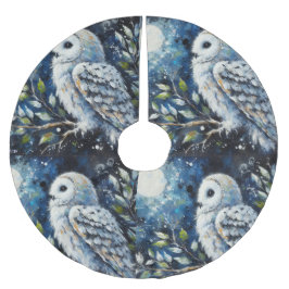 Vita Uggla på Gren i månljusmålning Julgransmatta Borstad Polyester