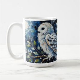 Vita Uggla på Gren i månljusmålning Kaffemugg