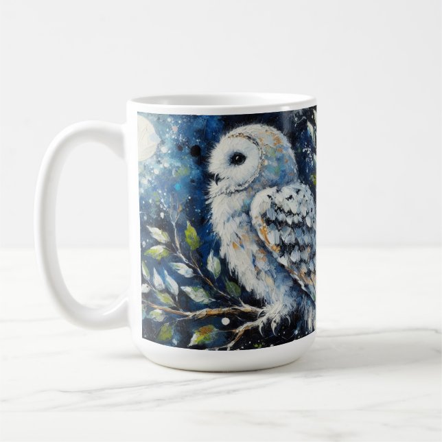 Vita Uggla på Gren i månljusmålning Kaffemugg (Vänster)