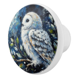 Vita Uggla på Gren i månljusmålning Knopp