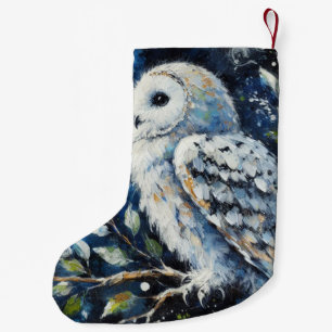 Vita Uggla på Gren i månljusmålning Liten Julstrumpa
