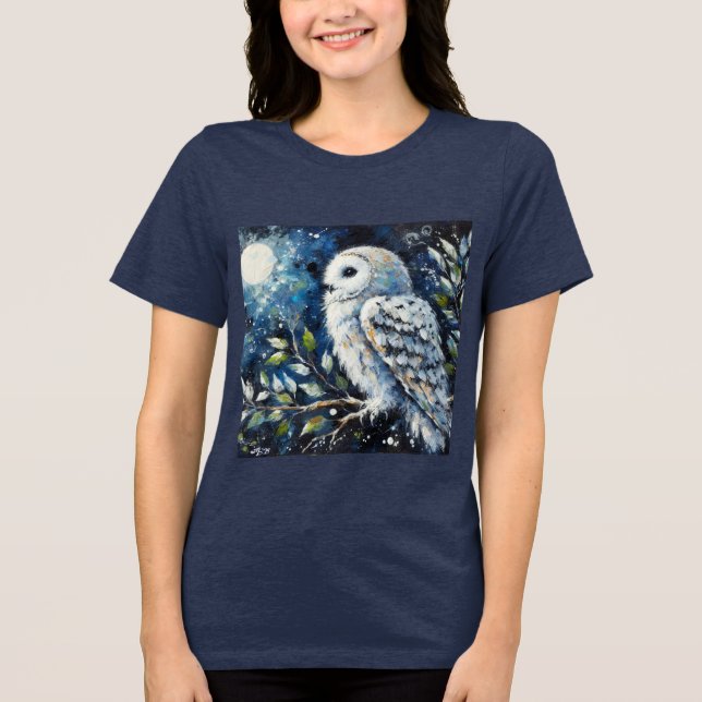 Vita Uggla på Gren i månljusmålning T Shirt (Framsida)