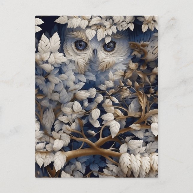Vita Uggla som Gömmer i vykort för skogar (Framsida)
