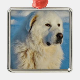 Vita Underbara Hund Pyrenées Livestock Guardian Julgransprydnad Metall