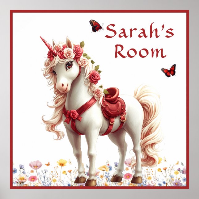 Vita Unicorn Red Saddle Ro Red Butterflies Poster (Framsidan)