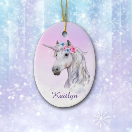 Vita Unicorns Blommigt tror Julgransprydnad Keramik