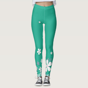 Vita, vackra gröntar av blommor leggings