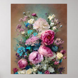 Vita, vackra, Lila, vita, rosa blommor Poster