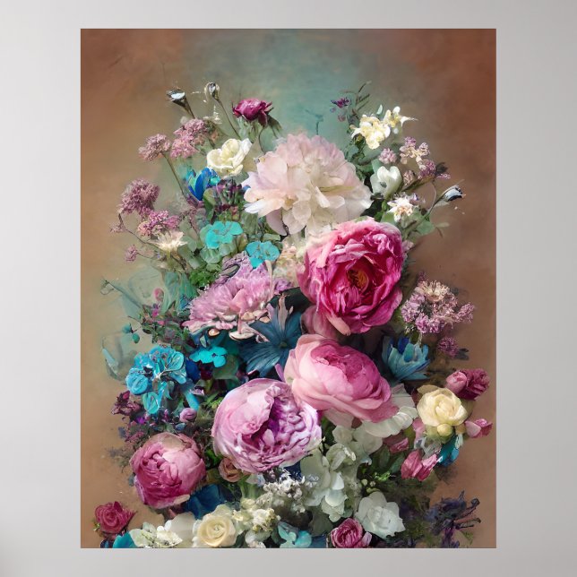 Vita, vackra, Lila, vita, rosa blommor Poster (Framsidan)