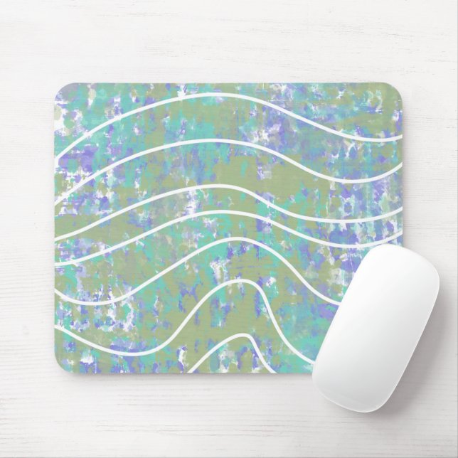 Vita vågor Abstrakt grön Aqua lila design Musmatta (Med mus)