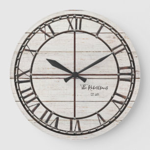 Vita vajerskiftet Wood Rustic Family Namn Stor Klocka