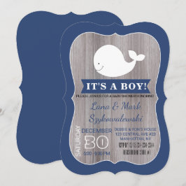 Vita val Ahoy Navy Blue Rustic Shower Inbjudan