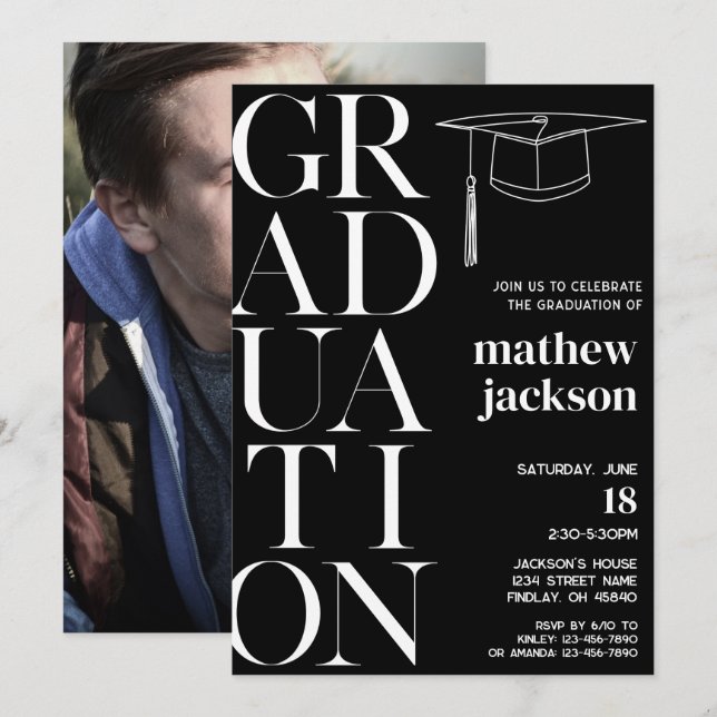 Vita valfri Färg-bakgrund, 24 Studentfester Inbjudningar (Fram/baksida)