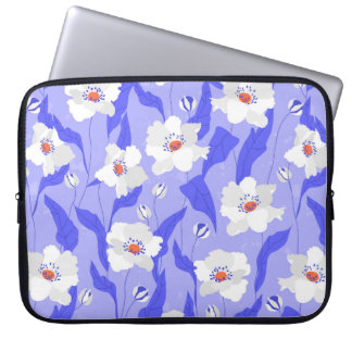 Vita vallmoblommor, sömlösa mönster. Fina Laptop Fodral