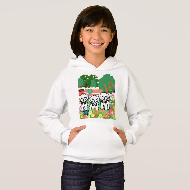 Vita valpar omgivna av blomsterparken t shirt (Hel framsida)