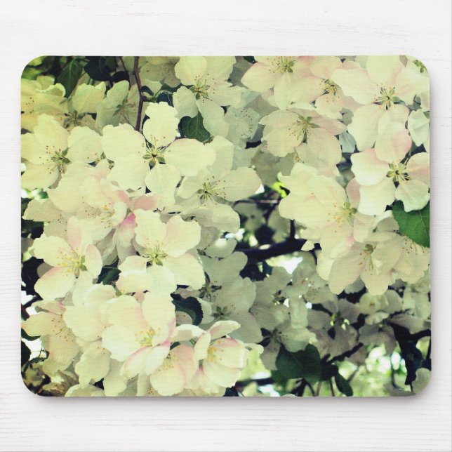 Vita Vår-Blommar Flower Musmatta (Framsidan)