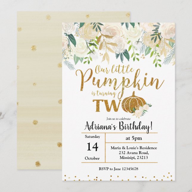 Vita vår lilla knapp vänder på två inbjudningar (Fram/baksida)