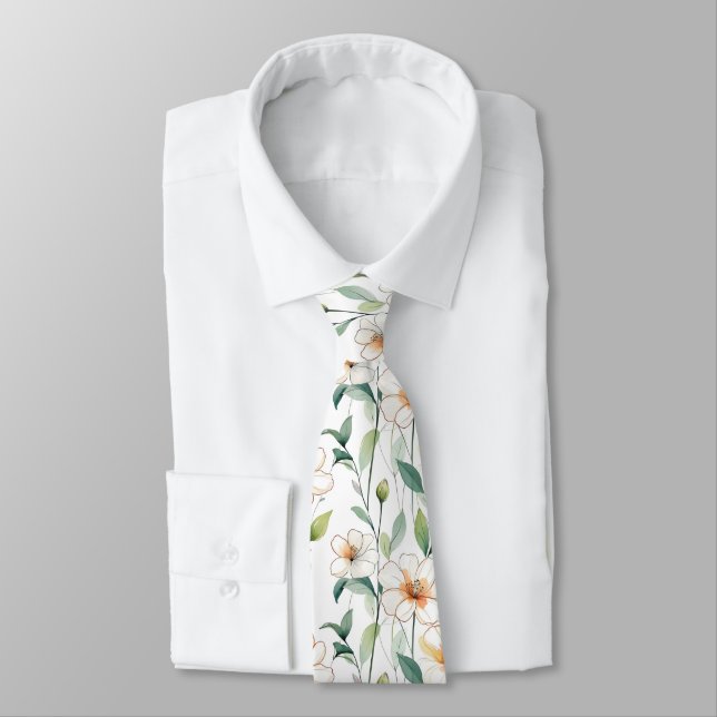 Vita vårblommor blomster mönster slips (Bunden)