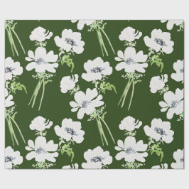 Vita vattenfärgade anemonblommor på grönten presentpapper