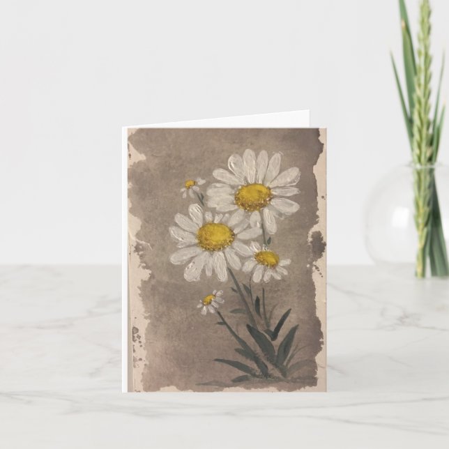 Vita vattenfärgade daisy - vikta blankprov kort (Framsida)