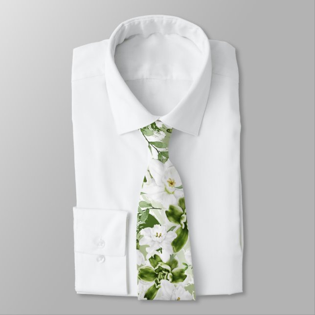 Vita vattenfärgsblommor 2 slips (Bunden)