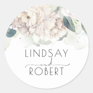 Vita vattenfärgsblommor, Elegant Vintage Inspierat Runt Klistermärke