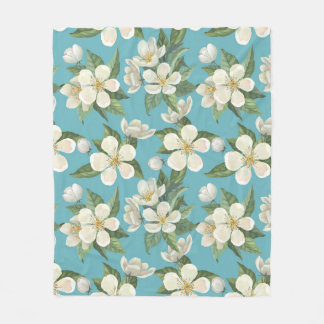 Vita vattenfärgsblommor, Grönt Löv Fleecefilt