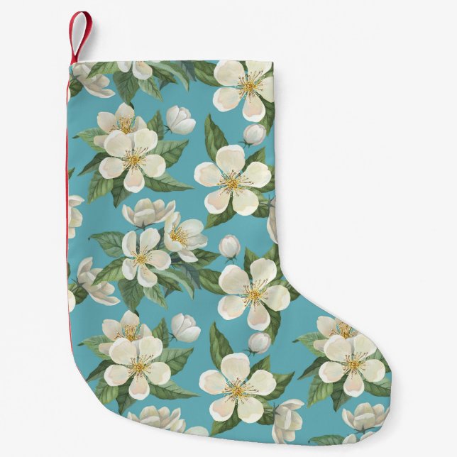 Vita vattenfärgsblommor, Grönt Löv Liten Julstrumpa (Framsidan)