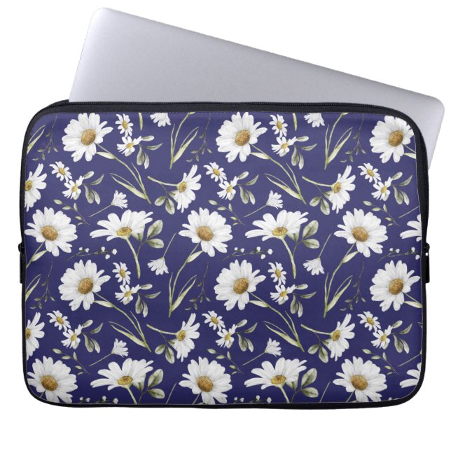 Vita vattenfärgsblommor laptop fodral (Framsidan)