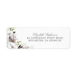 Vita vattenfärgsblommor Romantic Bröllop Returadress Etikett