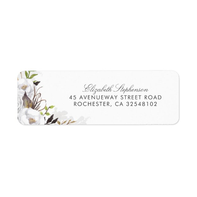 Vita vattenfärgsblommor Romantic Bröllop Returadress Etikett (Framsidan)