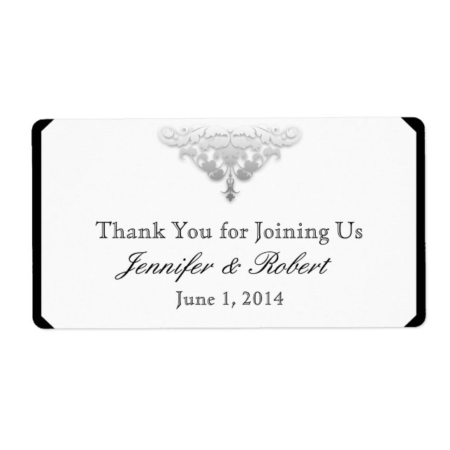 Vita Vattenflaskan Black och Silver Damask Fraktsedel (Framsidan)