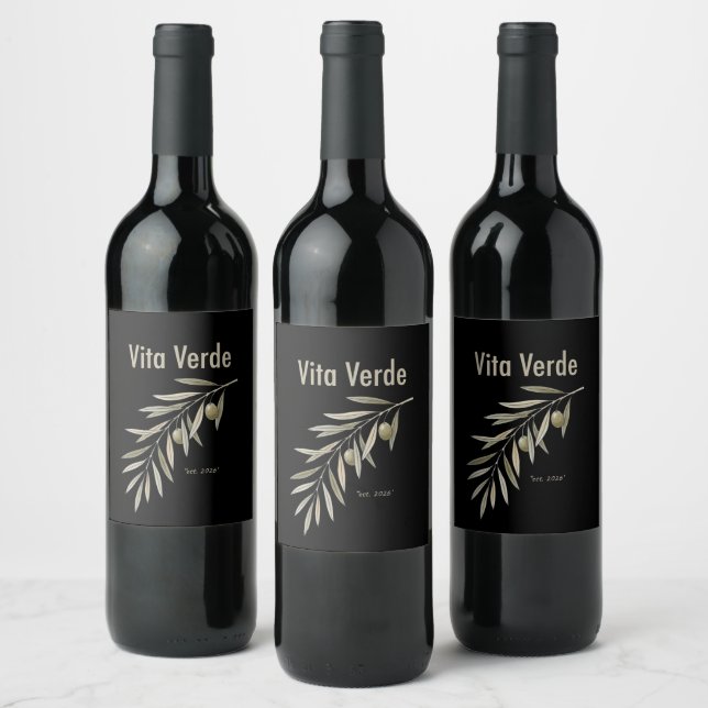 Vita Verde Collection Svart Vinflaska Etikett (Flaskor)