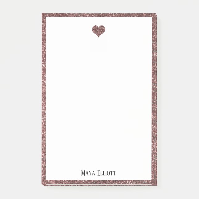 Vita vid Ro Guld Faux Glitter Heart & Gräns Post-it Block (Framsida)