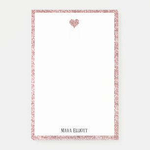 Vita vid Ro Guld Faux Glitter Heart & Gräns Post-it Block